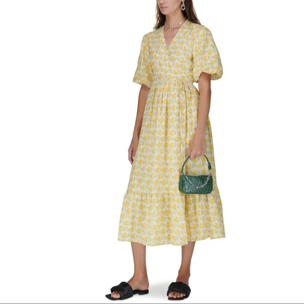 Faithfull the Brand Thulla Floral Print Linen Wrap Midi Dress